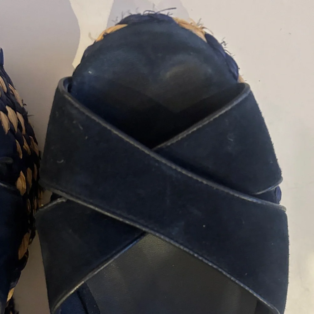 Barneys New York Navy and Beige Espadrille Sandals